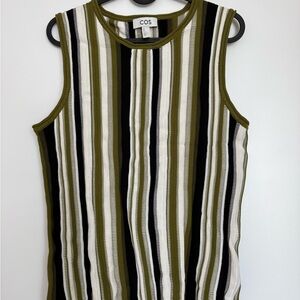 NWOT COS Olive, Black & White Striped Sleeveless Knit Top